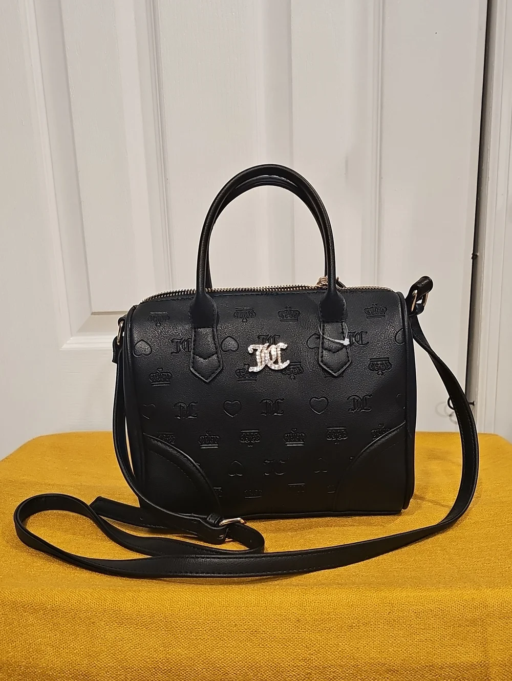 Juicy Couture Black Faux Leather Satchel Crossbody NWOT
